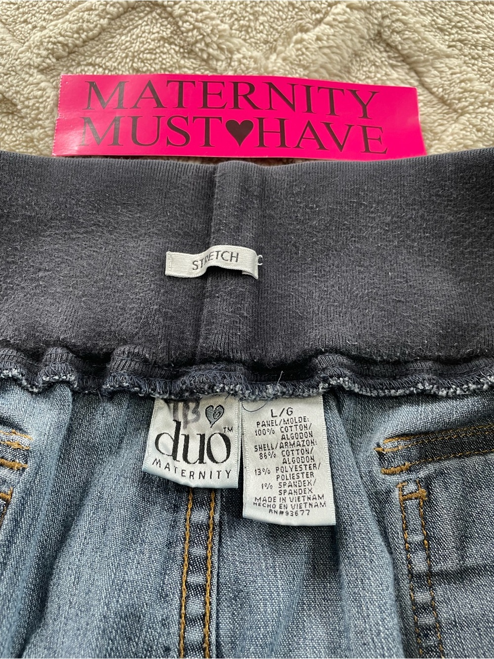 duo Maternity Stretch Denim Waistband Jeans in Blue Sz Large Weekender - Picture 2 of 10